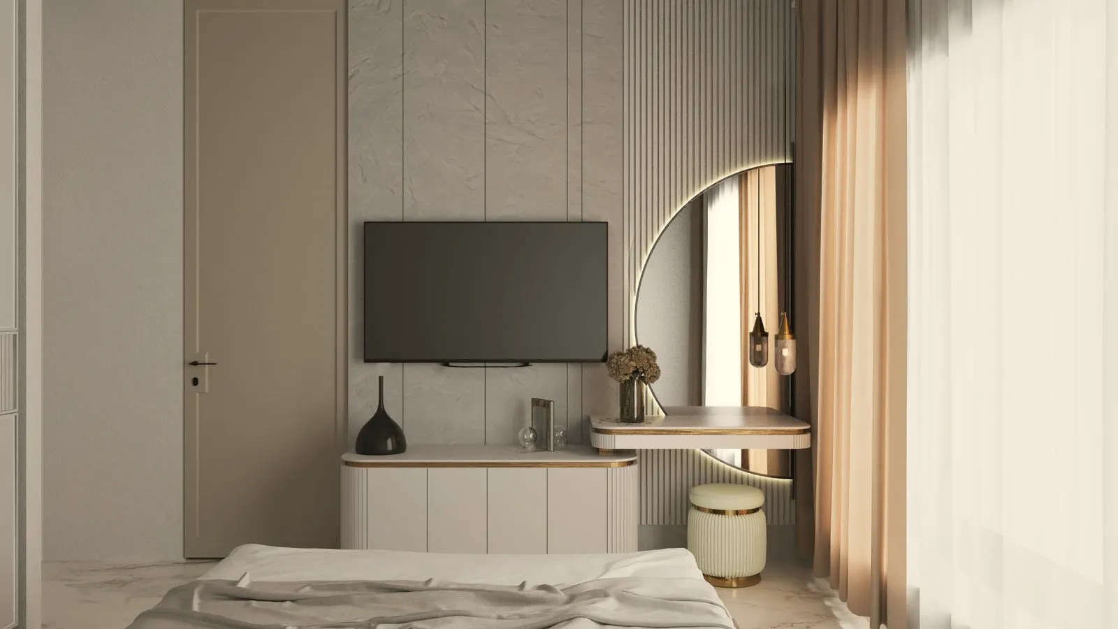 Bedroom with TV unit and dresser