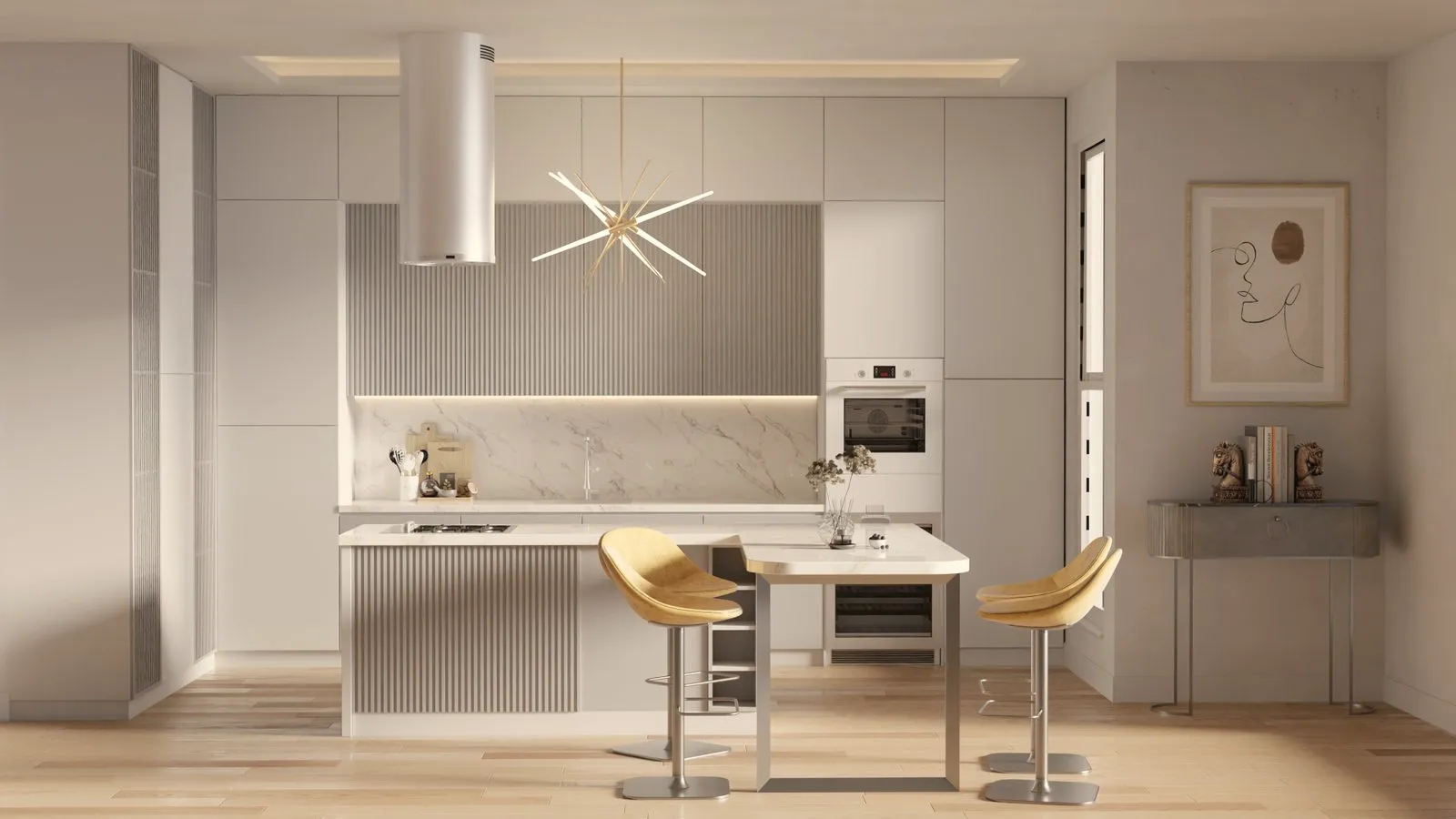 Modern kitchen with a free-standing island and hob